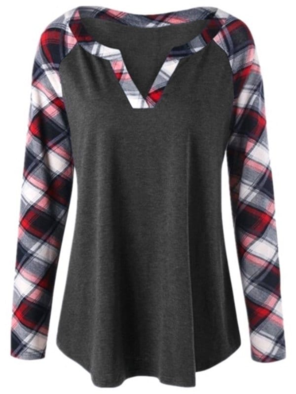 Plus Size Plaid Raglan Sleeve T Shirt