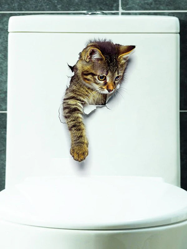 Room Decorations Cat 3D Pattern Wall Toilet Sticker