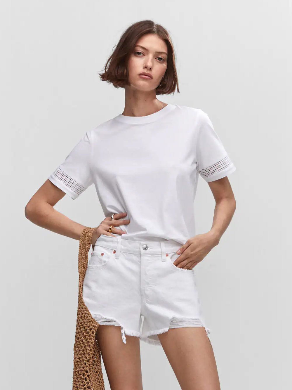 Women Solid Polo Neck Cotton Blend White T-Shirt