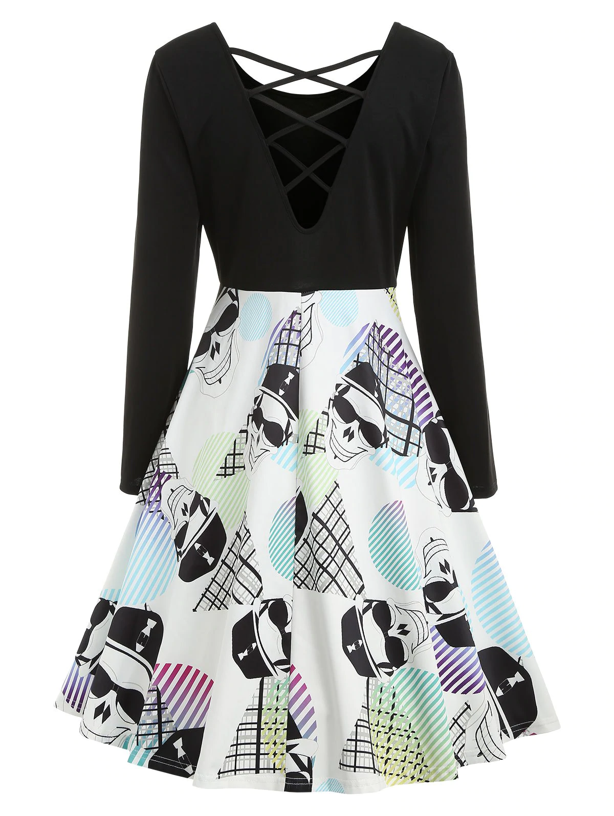 Halloween Skull Print Criss-cross Dress