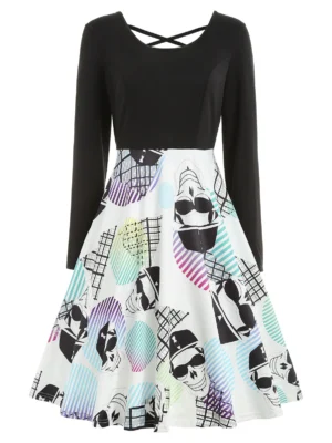 Halloween Skull Print Criss-cross Dress