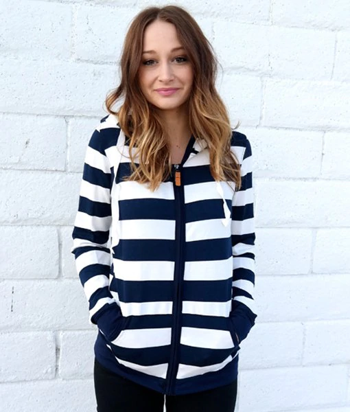 Long Sleeve Zippered Striped Women's Hoodie