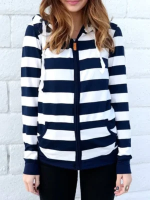 Long Sleeve Zippered Striped Women's Hoodie