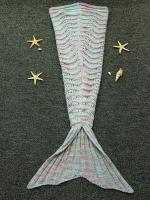 Cute kids' Hollow Out Colorful Knitted Mermaid Blanket
