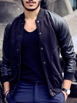 Fashion Large Pocket Color Splicing Stand Collar Long Sleeve Sli