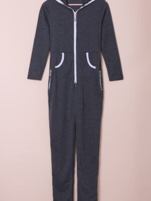 Trendy Hooded Zippered Long Sleeve Bodycon Jumpsuit For Women