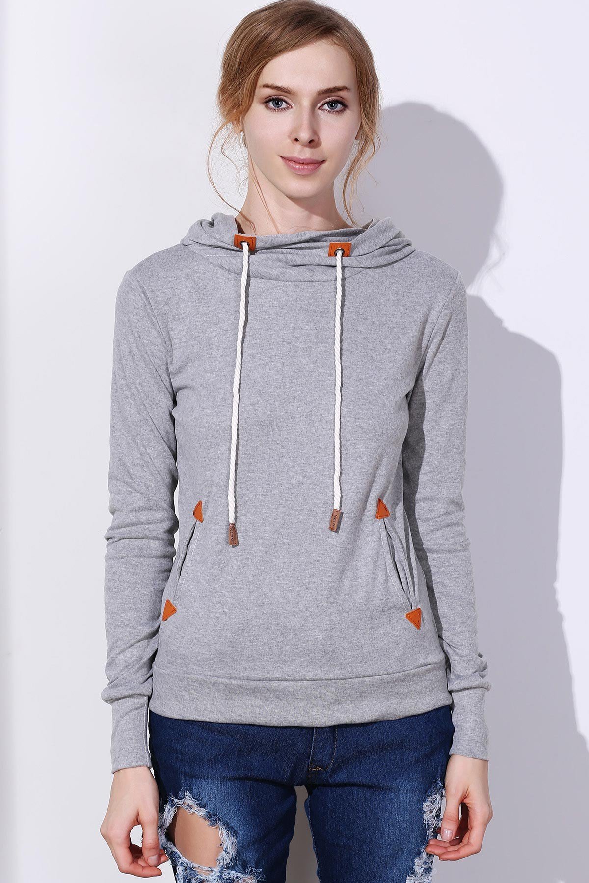 Stylish Hooded Long Sleeve Spliced Draped Women's Hoodie