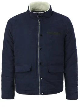 Fur Collar PU Leather Spliced Flap Pocket Long Sleeves Fitted Me