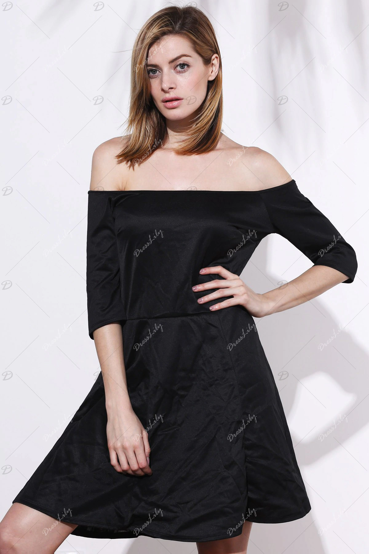 Sexy Half Sleeve Off-The-Shoulder Plus Size Women's Black Dress