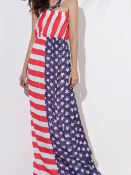 Strapless American Flag Print Floor Length Dress