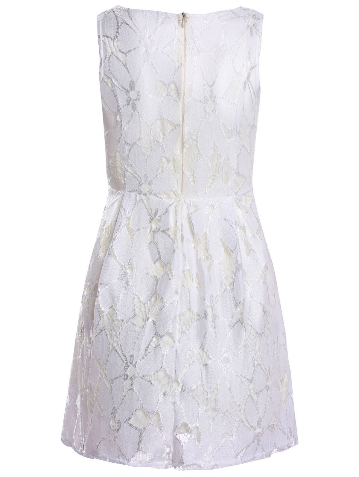 Sleeveless Ladylike Style Round Collar Jacquard Solid Color Lace