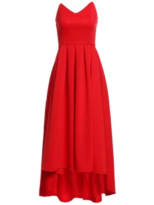 Vintage Red Strapless High Waist Pleated Ball Gown Maxi Dress Fo