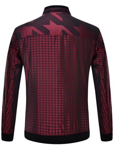 Zip Up Houndstooth Pattern Long Sleeve Padded Jacket