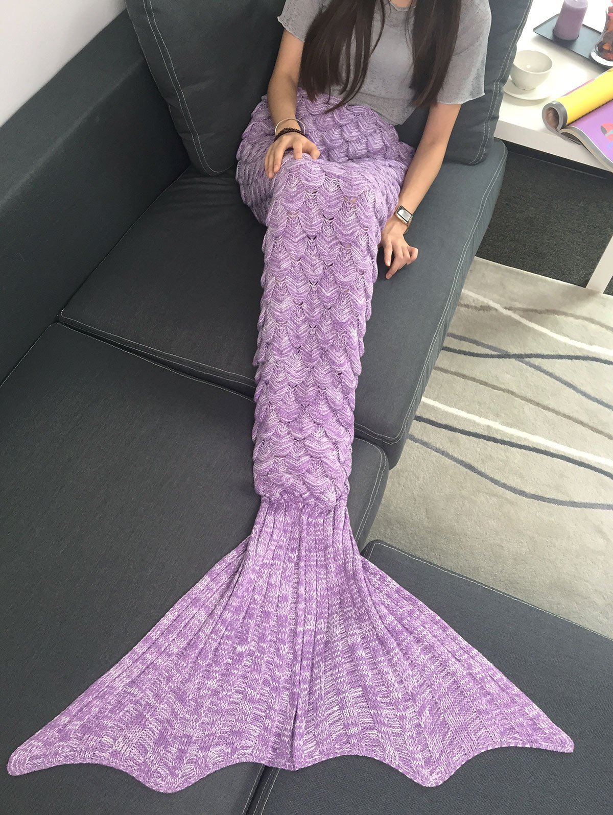 Soft Fish Scale Knitted Sofa Wrap Mermaid Blanket