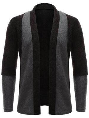 Turndown Collar Longline Color Block Cardigan
