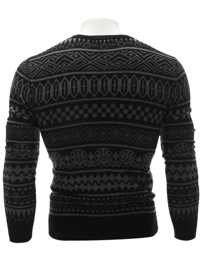 Ethnic Style Geometric Graphic Crew Neck Sweater