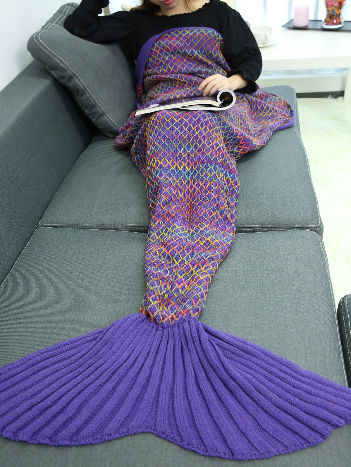 Handmade Crochet Rhombus Design Sleeping Bag Mermaid Blanket