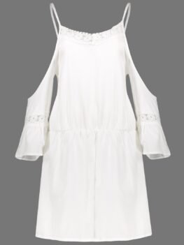 Stylish Spaghetti Strap 3/4 Sleeve Spliced Solid Color Women's R