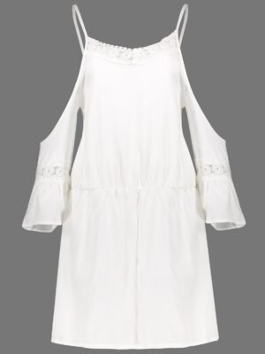 Stylish Spaghetti Strap 3/4 Sleeve Spliced Solid Color Women's R