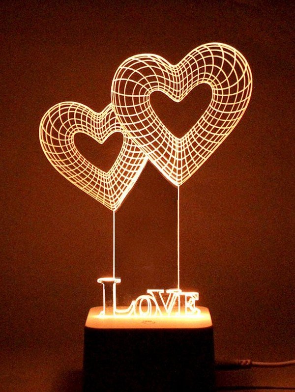 Colorful LED 3D Visual Heart Shape Touch Night Light With Remote