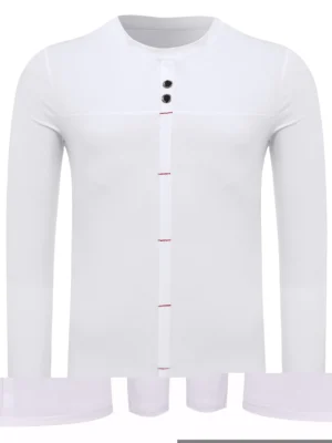 Crew Neck Long Sleeve Button Embellished Tee