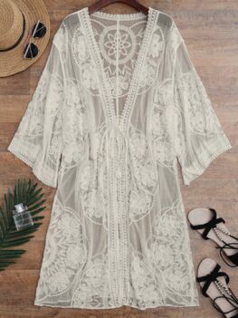 Embroidered Sheer Kimono Cover Up