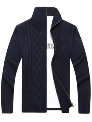 Cable Knit High Neck Sweater Cardigan
