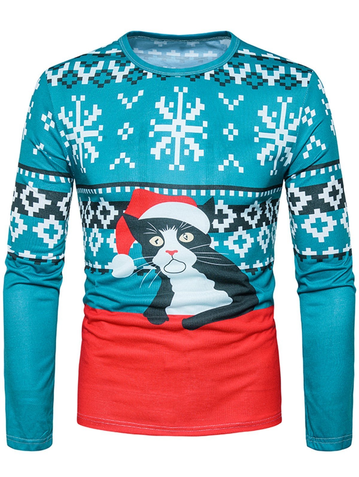 3D Geometric Cat Print Christmas T-shirt