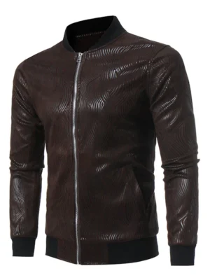 Irregular Stripe Zip Up Suede Jacket