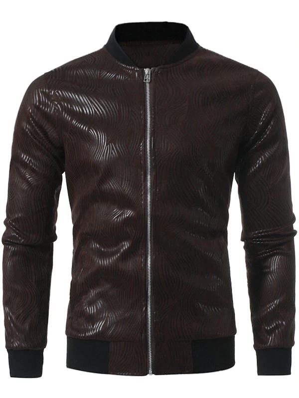 Irregular Stripe Zip Up Suede Jacket