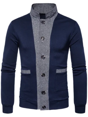 Button Up Color Block Panel Cardigan