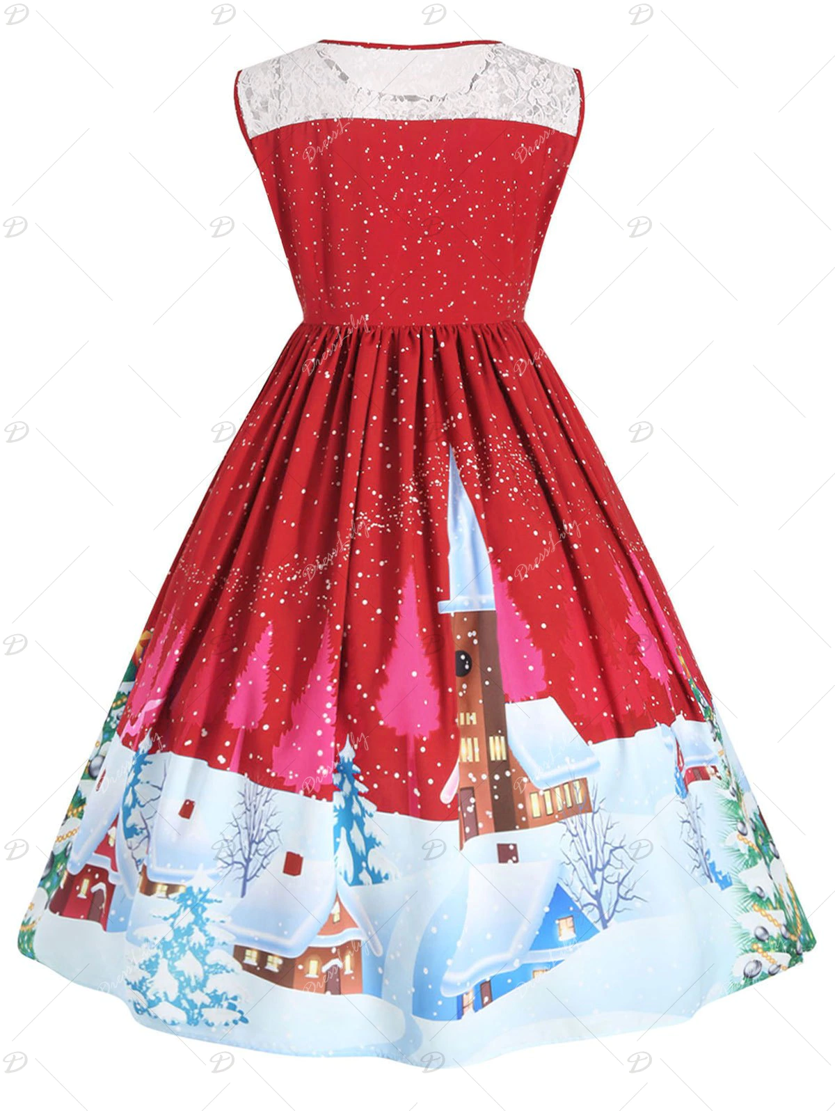 Christmas Plus Size Lace Insert Sleeveless Party Dress