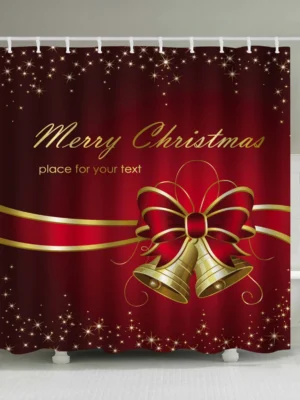 Christmas Bell Print Waterproof Polyester Bath Curtain