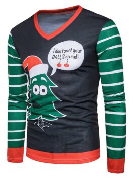 Cartoon Stripe Print Christmas Ugly T-shirt