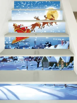 Christmas Snowy Night Santa Pattern Stair Stickers