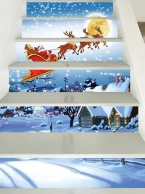 Christmas Snowy Night Santa Pattern Stair Stickers