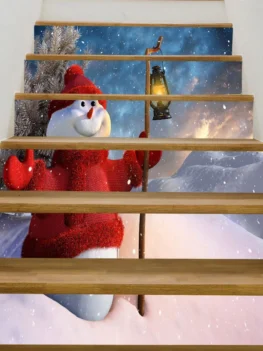 Decorative Christmas Snowman Lighting Printed Stair Stickers