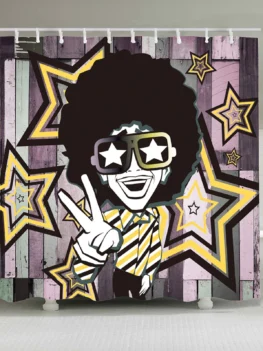 Afro Curly Hair Hip Hop Man Patterned Bath Curtain