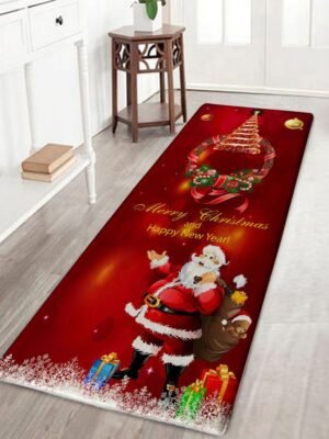 Christmas Wreath Santa Claus Print Flannel Bath Mat