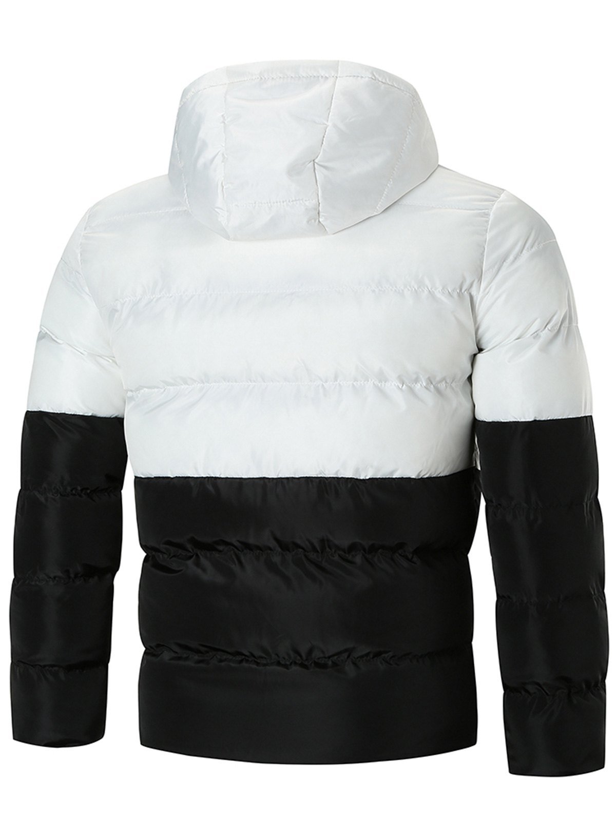 Graphic Print Two Tone Hooded Puffer Jacket