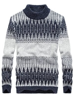 Mock Neck Jacquard Color Block Sweater