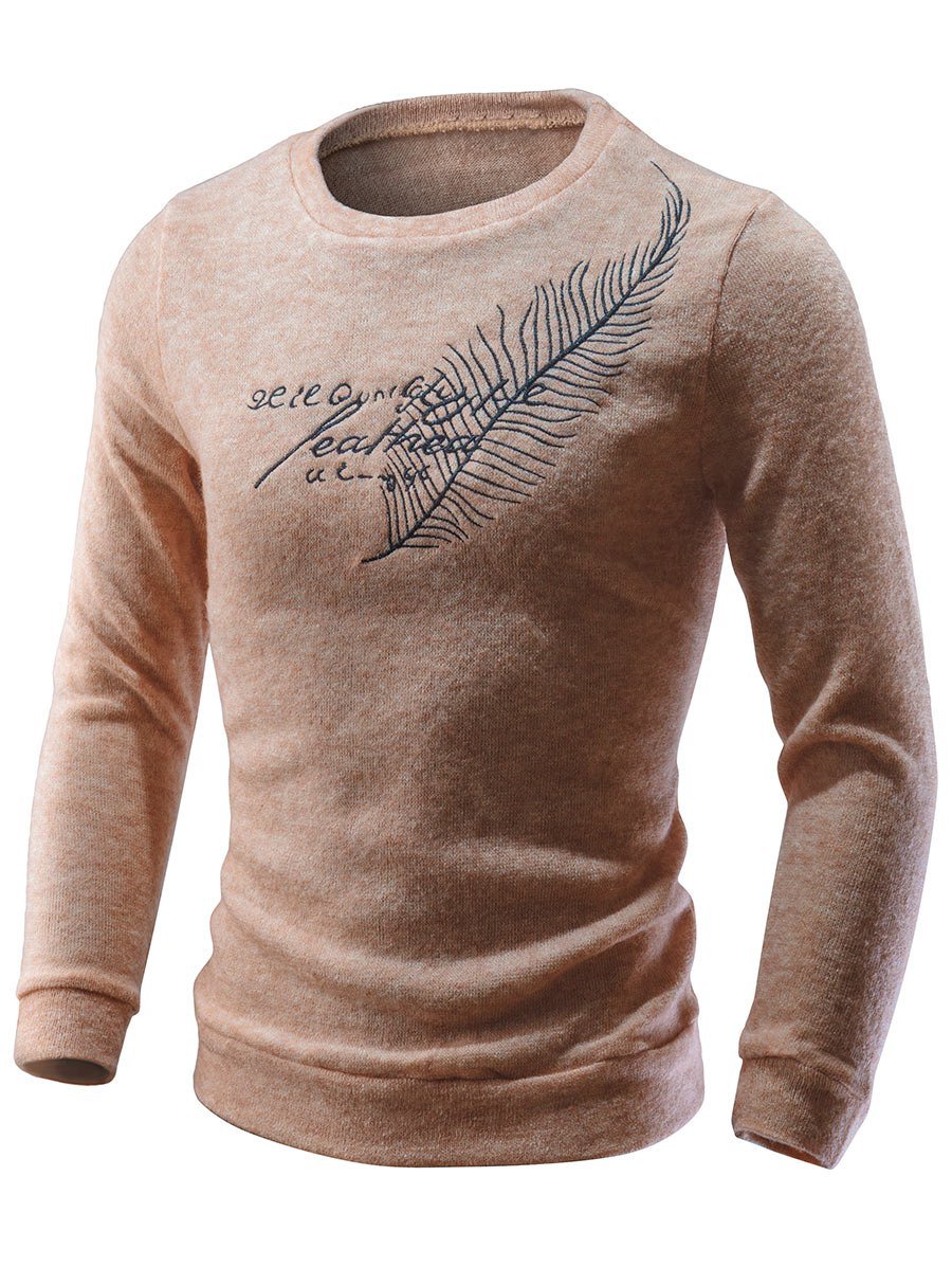 Crew Neck Feather Embroidered Sweater
