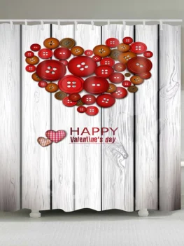 Valentine's Day Buttoned Heart Waterproof Shower Curtain