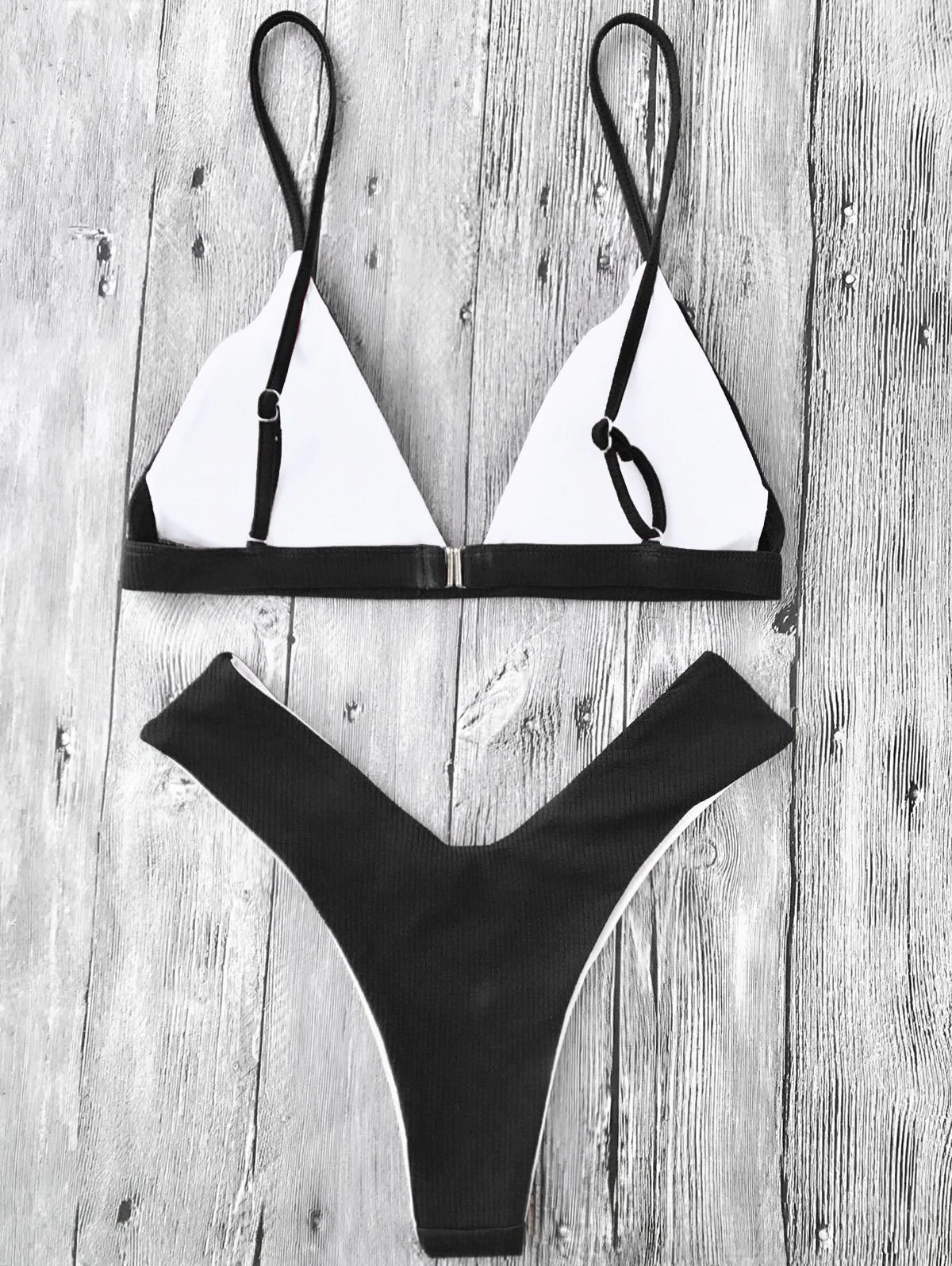 Textured High Cut Padded Plunge Bikini Set