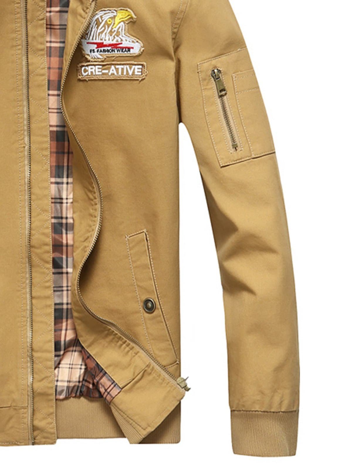 Epaulet Appliques Zip Up Bomber Jacket