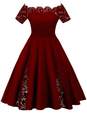 Plus Size Off Shoulder Lace Panel Dress