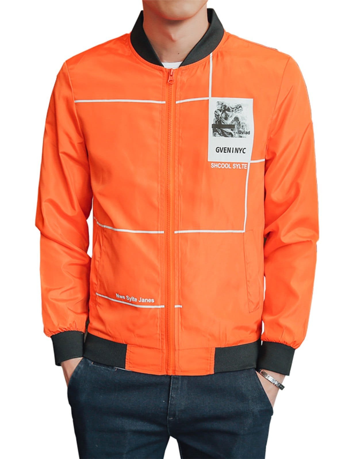 Graphic Print Lightweight Zip Up Jacket