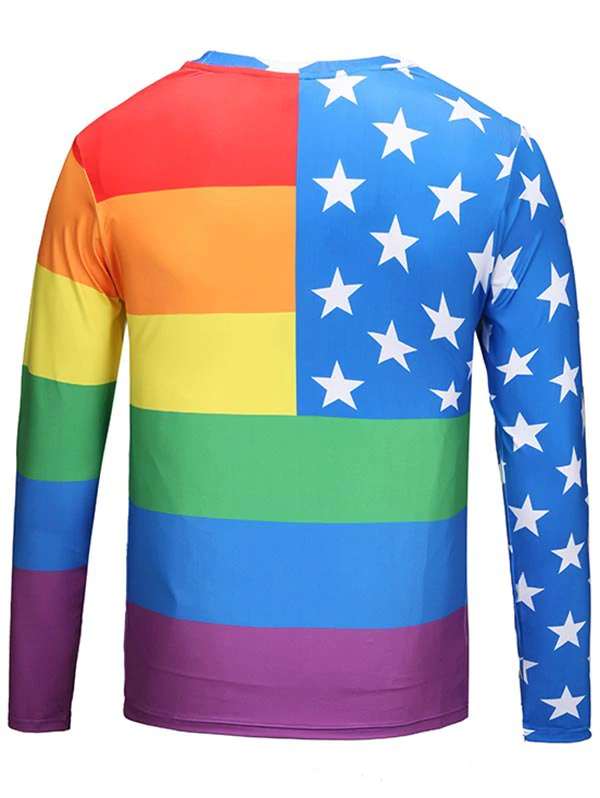 Crew Neck Star Pattern Rainbow Tee