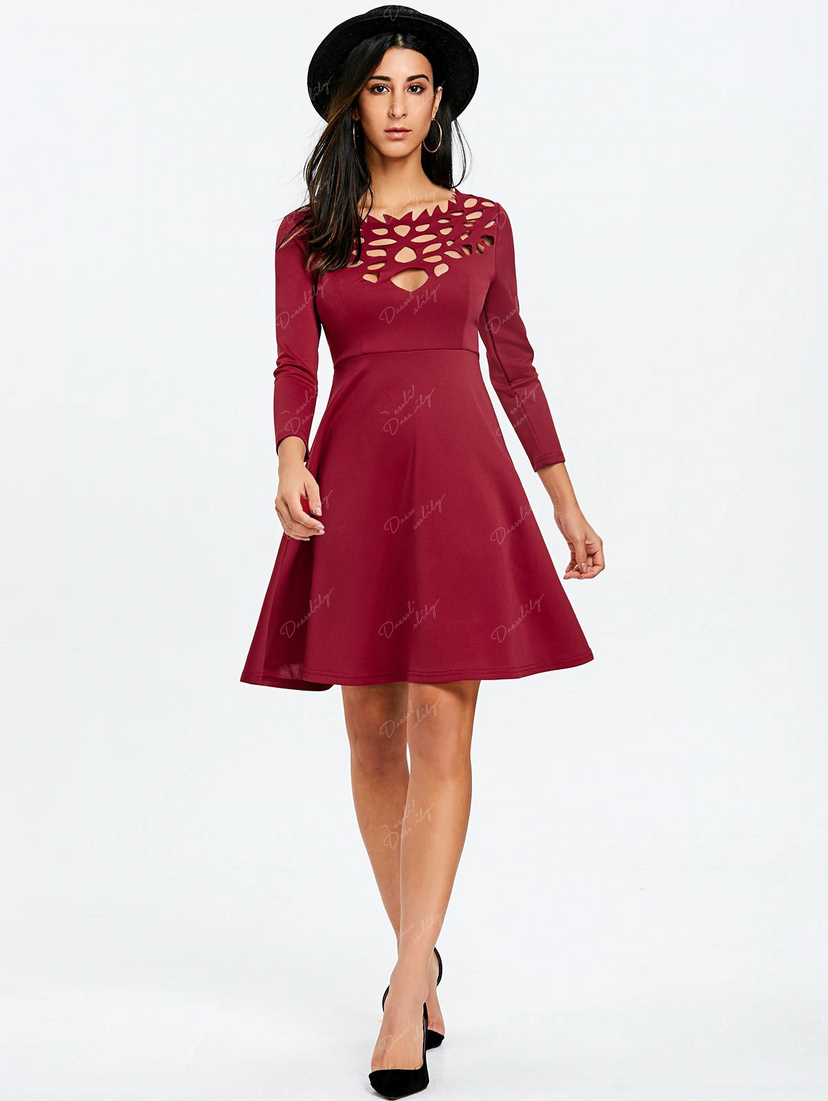 Hollow Out Mini Fit and Flare Dress