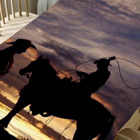 Setting Sun Scenery and West Cowboys Printed Table Cloth